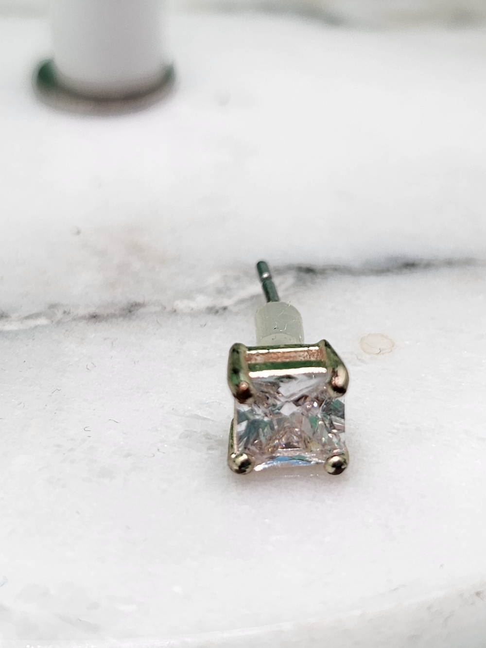Classic Square-Cut Clear Stone Stud Earring - Gold